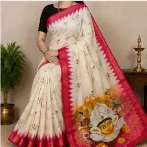 Digital Print Cotton Linen Saree with Blouse ( pink, Free Size )
