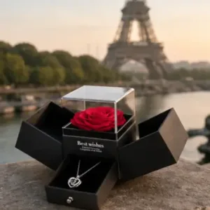 Preserved Rose Flower Gift with Heart Necklace – Romantic Anniversary, Birthday & Valentine Gift for Girlfriend or Wife ( default, OS )