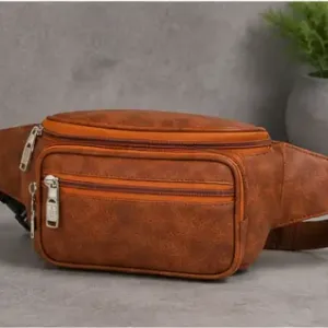 Bagzenia Leather Waist Bag for Men & Women – Water-Resistant Multi-Compartment Fanny Pack with Adjustable Belt for Travel, Mobile & Daily Essentials ( brown, OS )