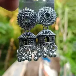 Jewellery Silver Ear Rings – Oxidised Silver, Adjustable Ethnic Casual Earrings ( default, Standard ).