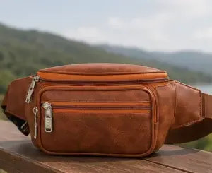 Bagzenia Leather Waist Bag for Men & Women – Water-Resistant Multi-Compartment Fanny Pack with Adjustable Belt for Travel, Mobile & Daily Essentials ( brown, OS )
