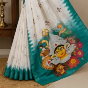 Digital Print Cotton Linen Saree with Blouse ( blue, Free Size )