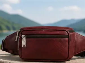 Bagzenia Leather Waist Bag for Men & Women – Water-Resistant Multi-Compartment Fanny Pack with Adjustable Belt for Travel, Mobile & Daily Essentials ( Dark Brown, OS )