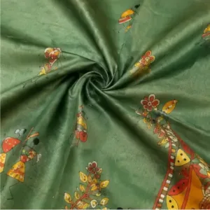 Silk Saree with Blouse, Khadi Silk Designer Printed Saree for Women, 1 Pc ( Teal, Free Size )