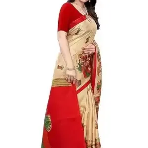 Women's Designer Art Silk Printed Saree with Separate Blouse Piece – Free Size, Elegant Party & Wedding Wear ( red, Standard ).