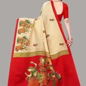 Women's Designer Art Silk Printed Saree with Separate Blouse Piece – Free Size, Elegant Party & Wedding Wear ( red, Standard ).