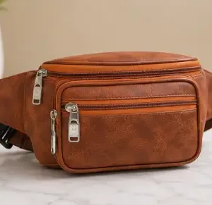 Bagzenia Leather Waist Bag for Men & Women – Water-Resistant Multi-Compartment Fanny Pack with Adjustable Belt for Travel, Mobile & Daily Essentials ( brown, OS )
