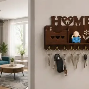 Wooden Wall Mounted Key Holder with Shelf – Decorative Home Key Organizer Rack with 7 Hooks ( default, OS )